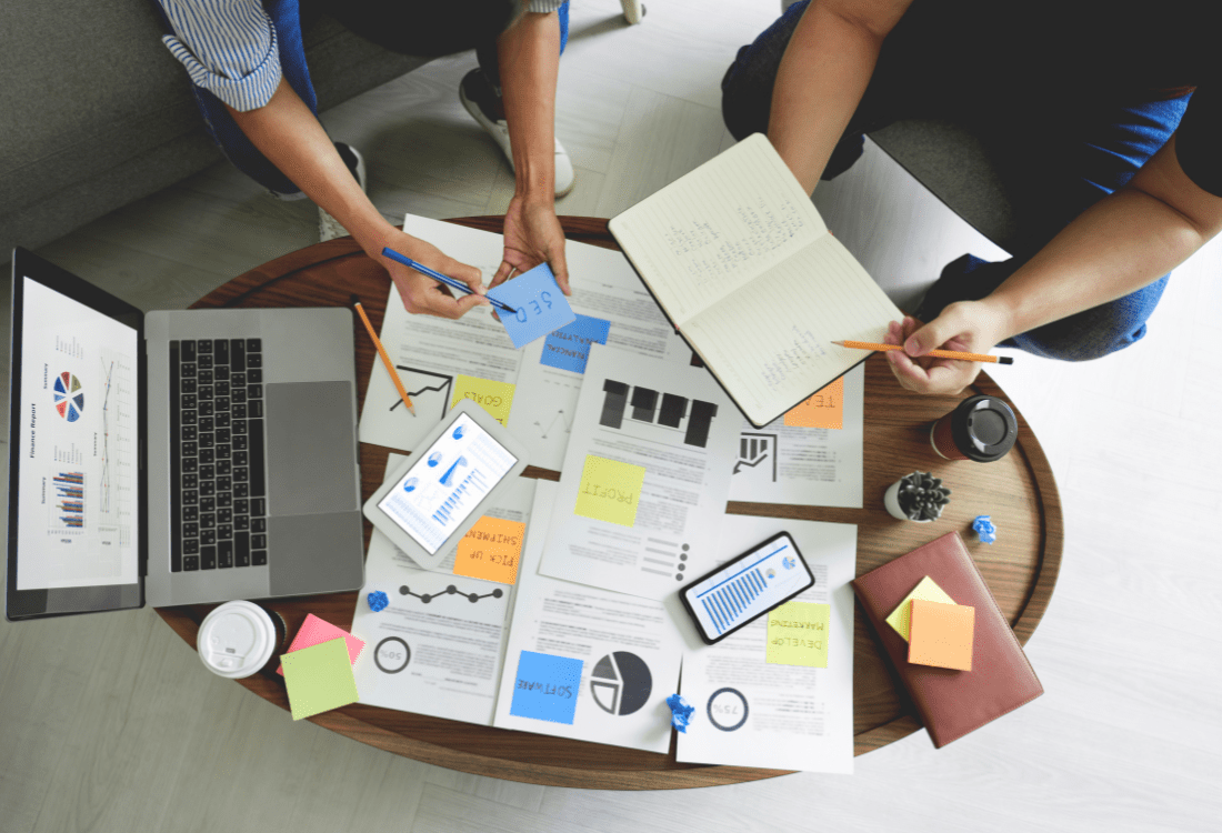 A team using a forecasting tool to accurately predict future sales and trends.